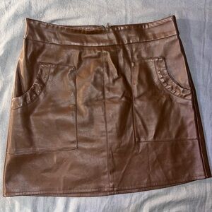 Versona Chocolate Brown Faux Leather Pencil Skirt